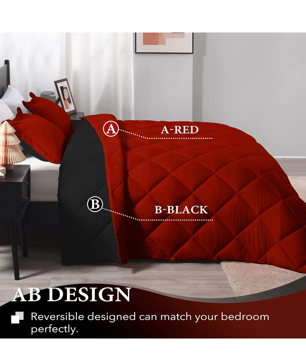 Black/Red King Size Comforter Set - Red and Black King Comforter, Soft Bedding Sets for All Seasons - 3 Pieces - 1 Comforter (104"x92") and 2 Pillow Shams(20"x36")