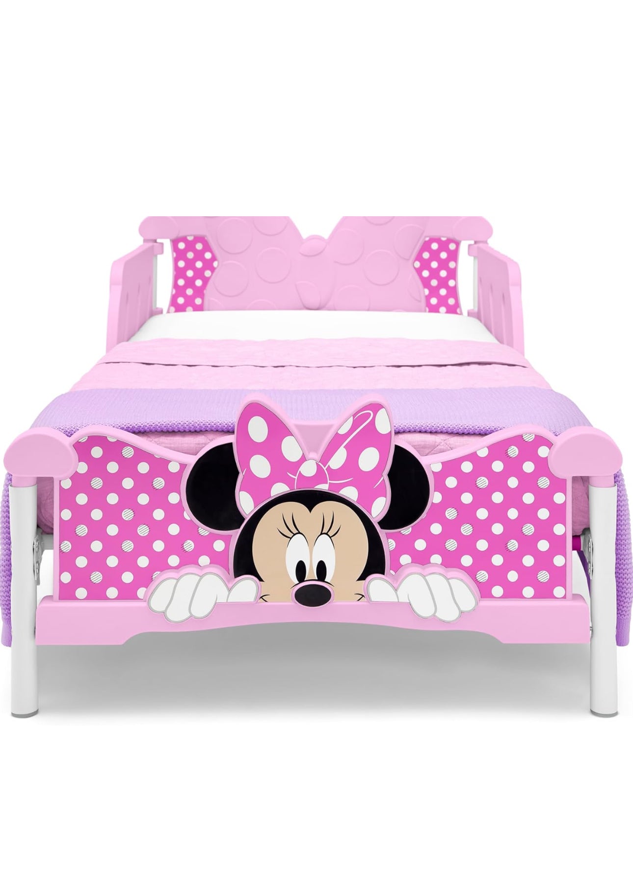 Classic design toddler bed. Low floor design, two side safety rails.  Bed with mattress