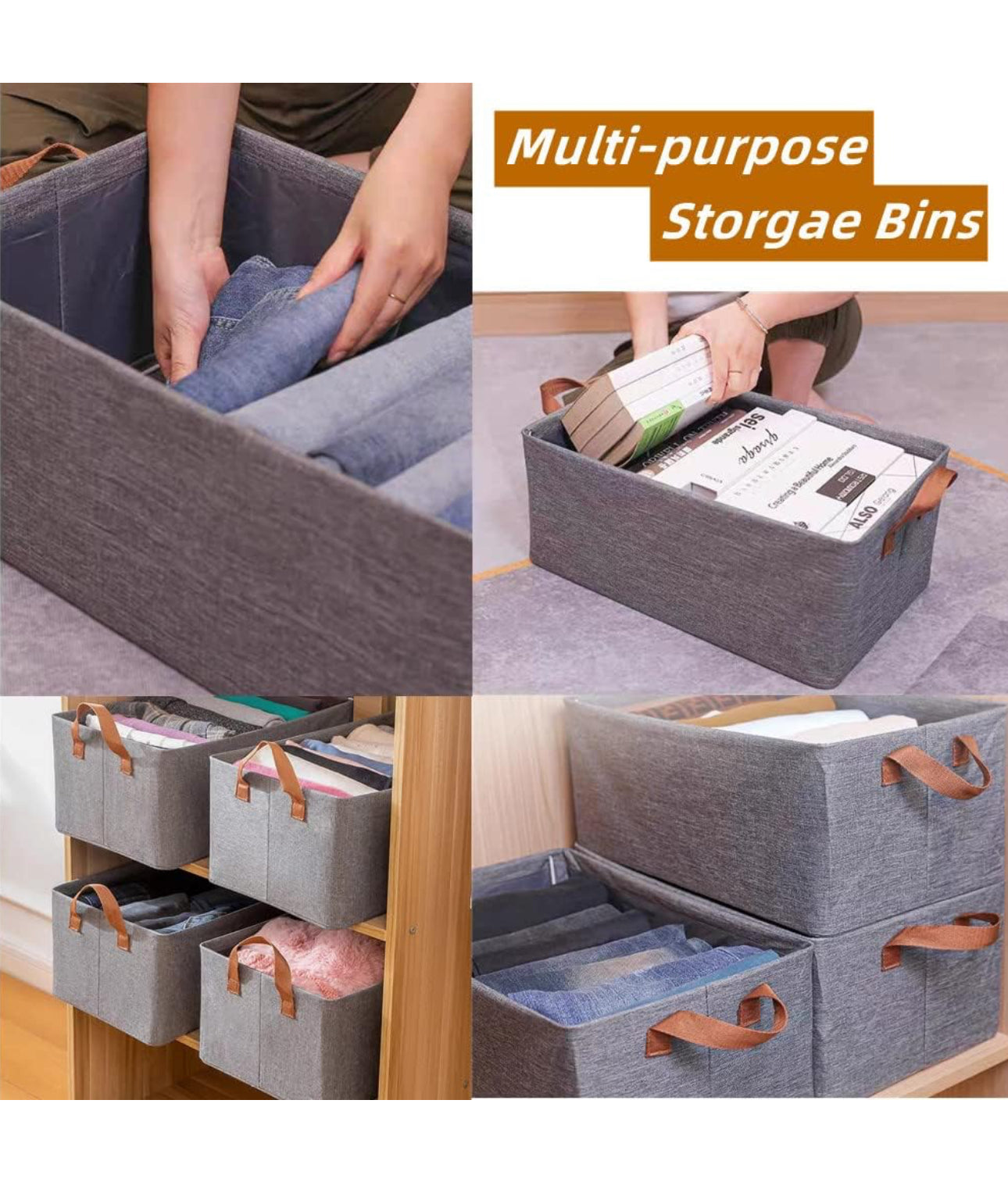 Fabric Storage Cubes Organizer with Handles, Sturdy