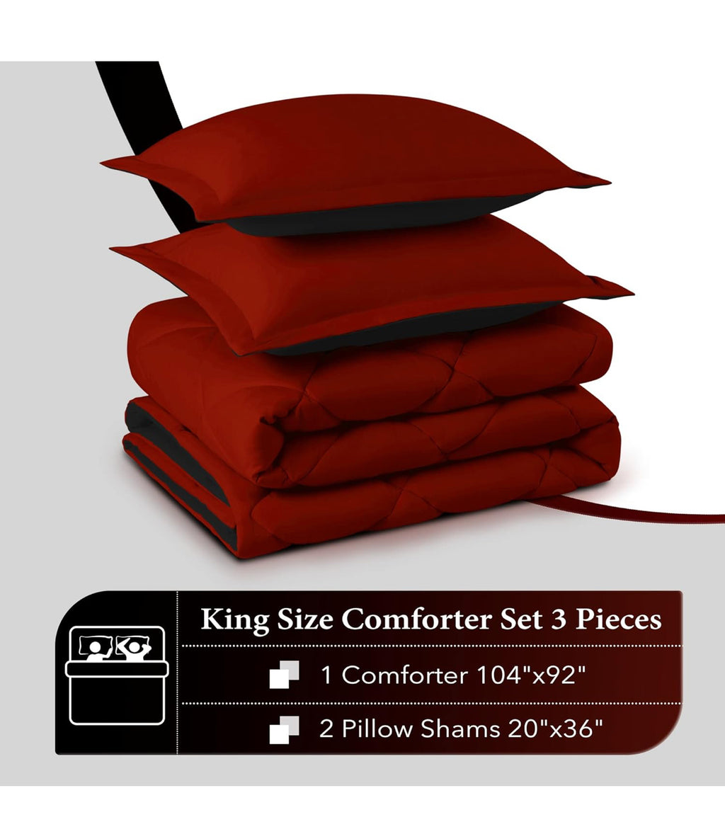 Black/Red King Size Comforter Set - Red and Black King Comforter, Soft Bedding Sets for All Seasons - 3 Pieces - 1 Comforter (104"x92") and 2 Pillow Shams(20"x36")
