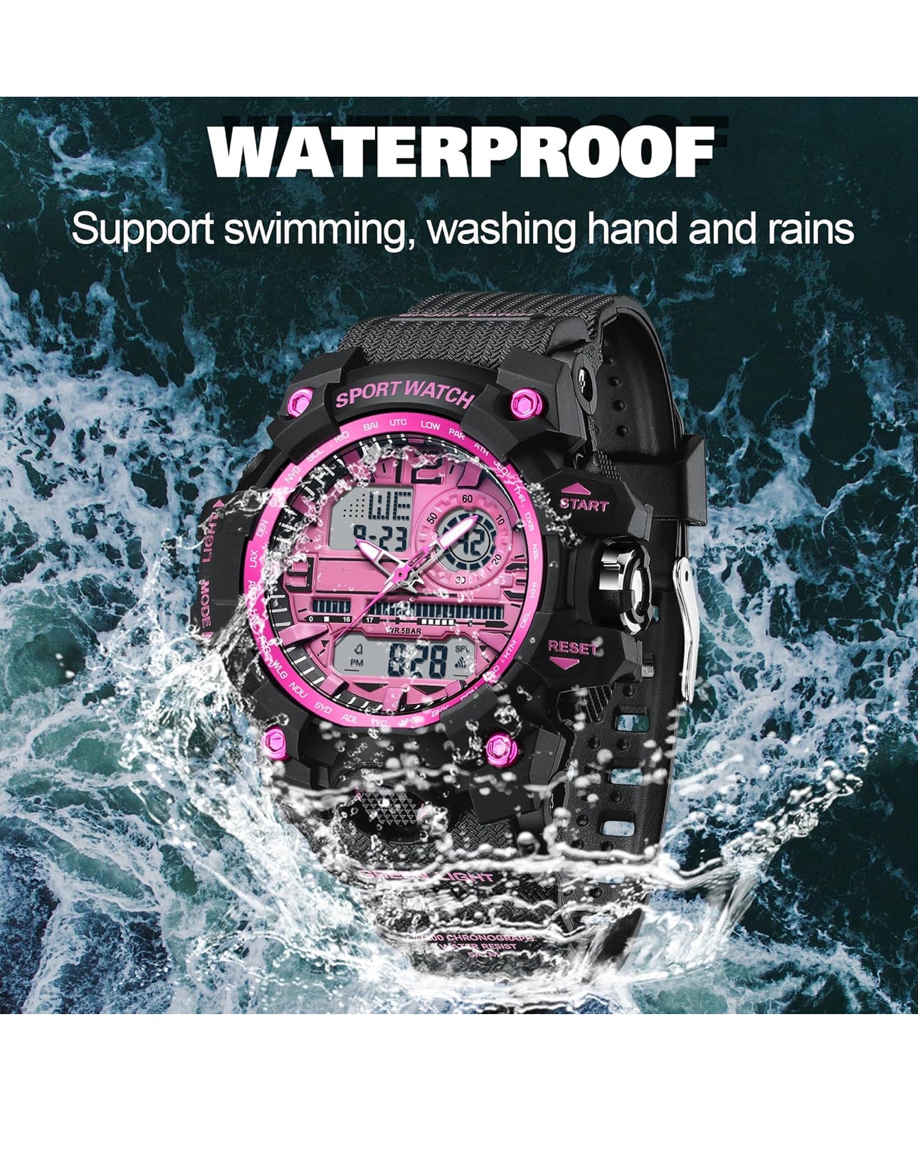 Women's Sport Watch Digital Waterproof Watches Military Watches Analog Outdoor Wrist Watch LED Luminous Alarm Stopwatch Dual Time Wristwatch