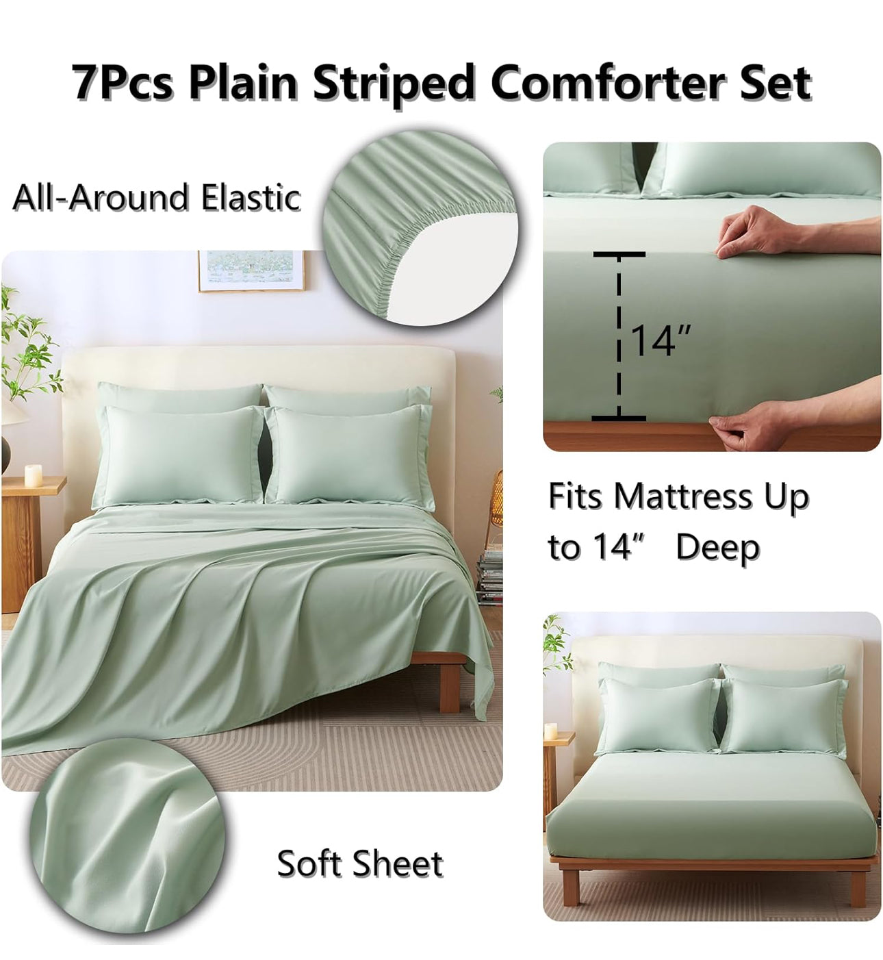 Beige Queen Comforter Set - 7 Pieces Bed in a Bag Beige Comforters Queen Size Bed Set, Soft Bedding Set with All Seasons Comforter, Sheets, Pillowcases & Shams