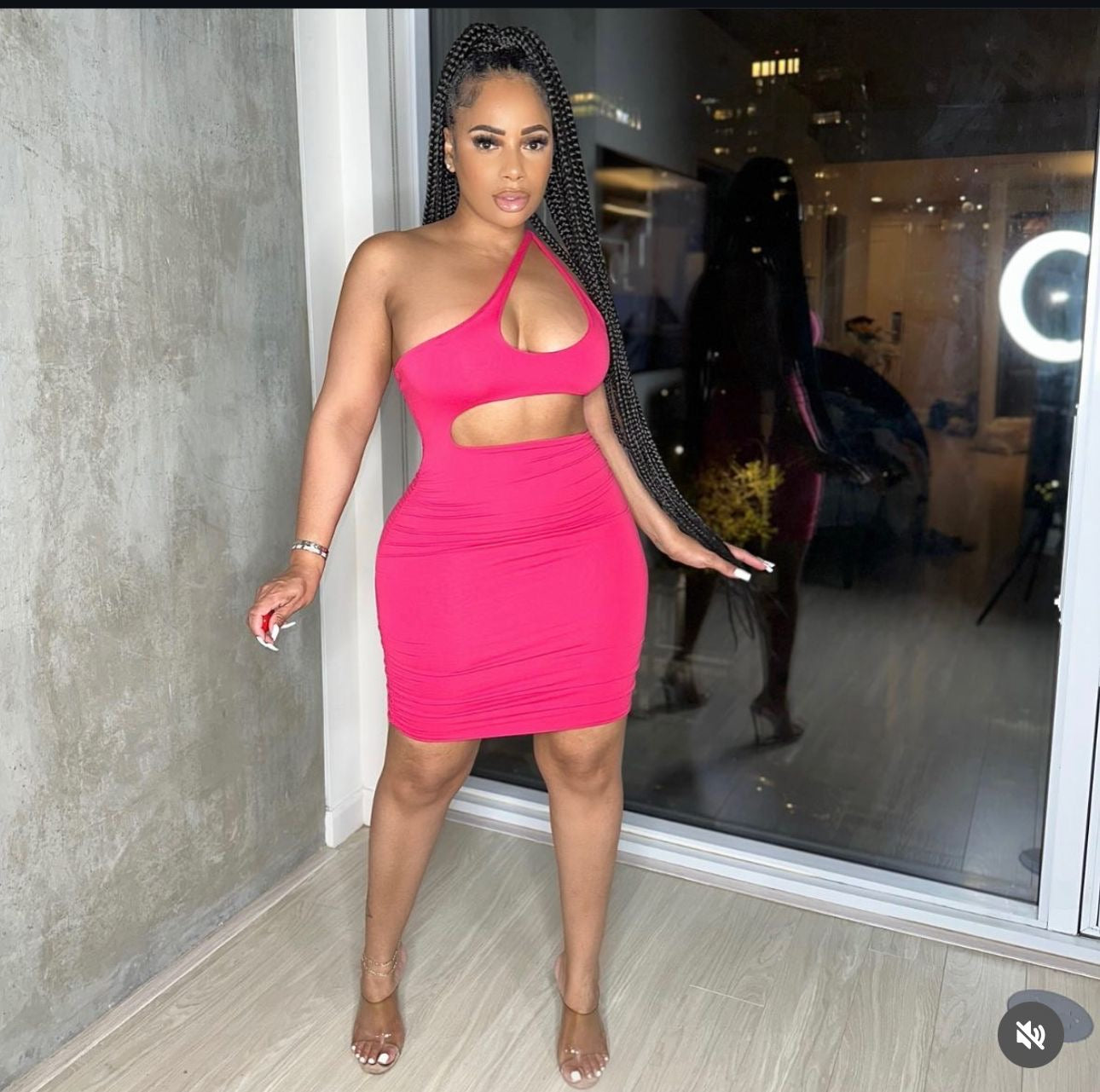 One Shoulder Cut-out Front Ruched Bodycon Dress