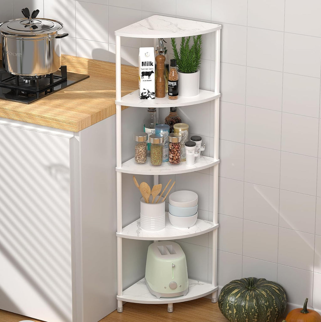 Marble White 5 Tier Corner Shelf Stand