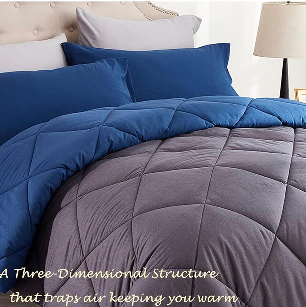 King Comforter Set Blue - 3 Pieces Luxury Soft and Lightweight Down Alternative Bedding Set Fluffy Blanket Quilt for All Season 1 Comforter(90"×104") & 2 Pillow Shams(20"×36")