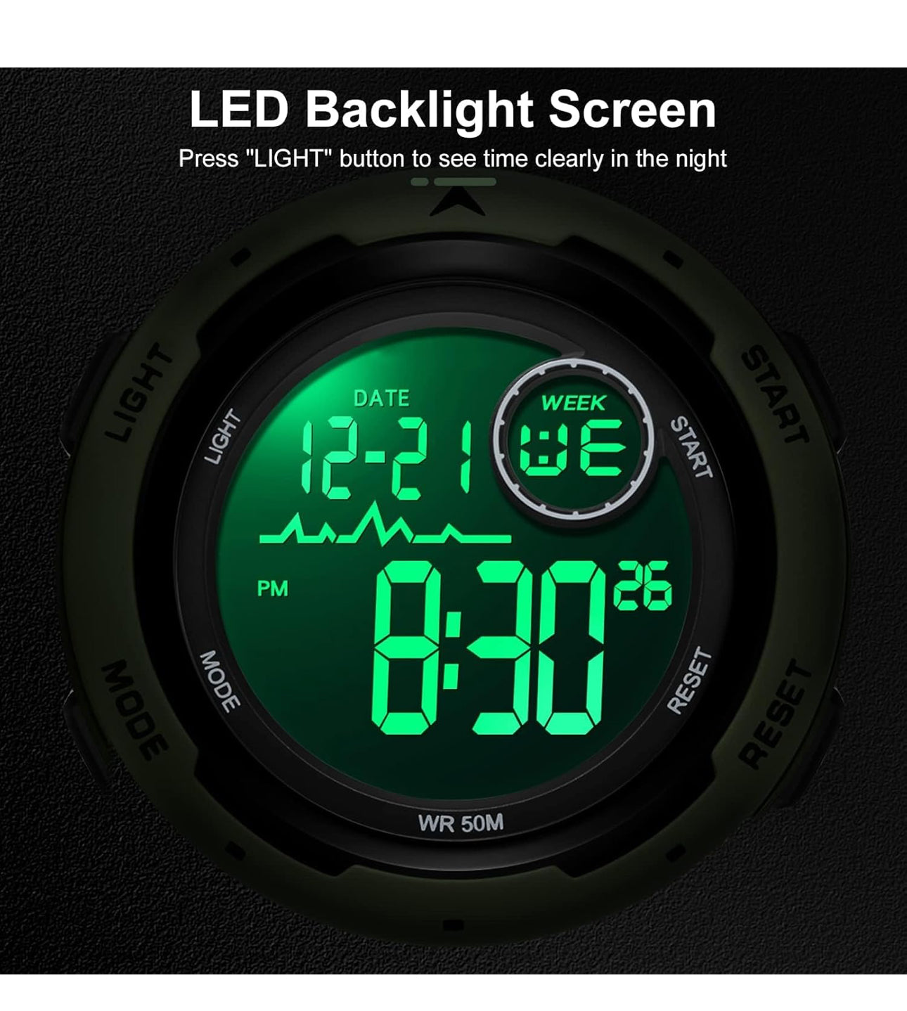 Men's Digital Watch Waterproof Sports Watches Tactical Military Stopwatch Alarm 12/24H Outdoor Mens Wristwatch for Running Swimming