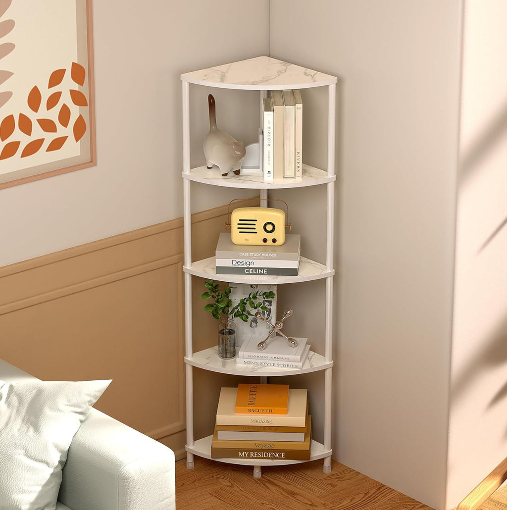 Marble White 5 Tier Corner Shelf Stand