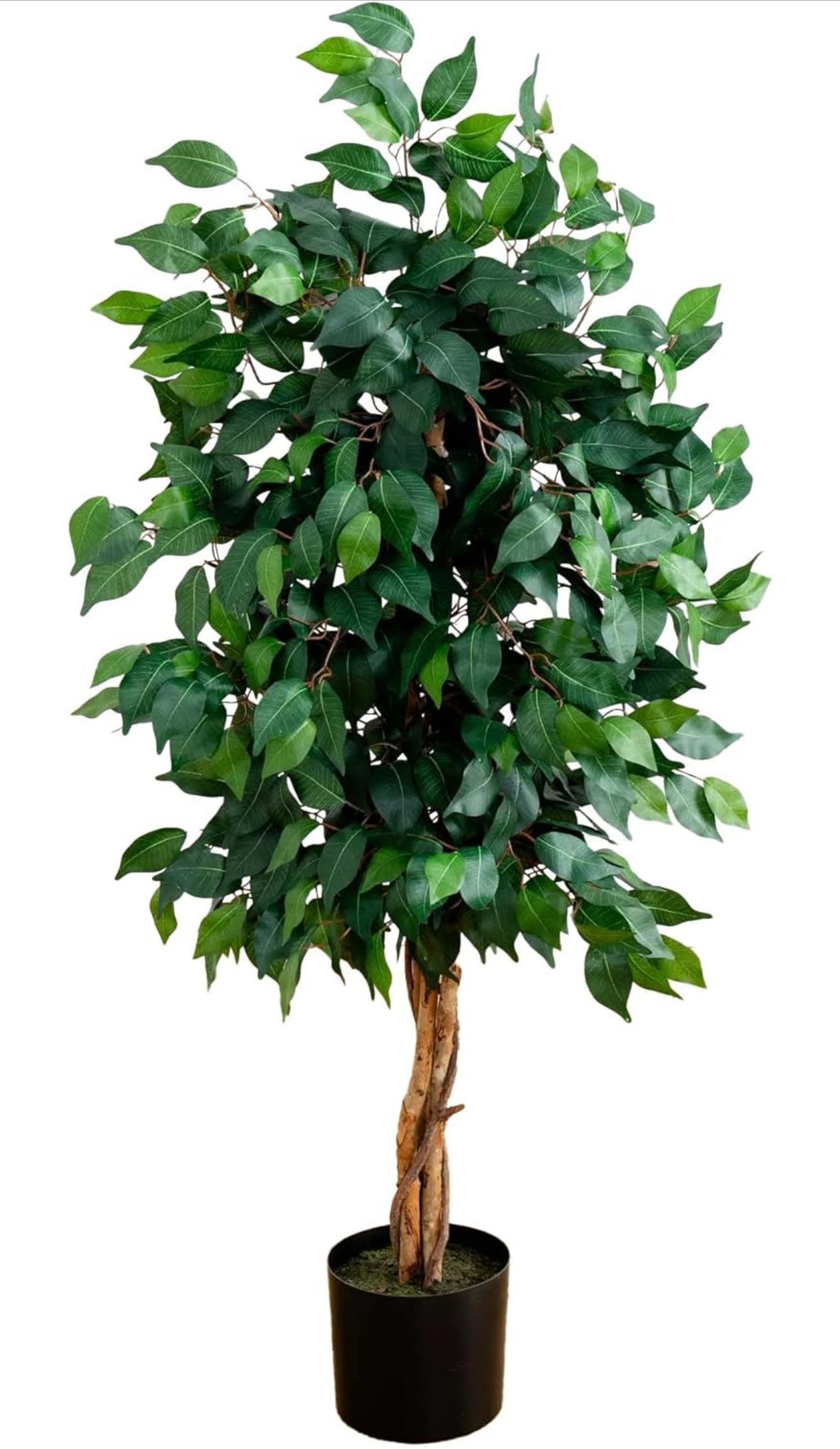 Nearly Natural 4ft Triple Trunk Artificial Ficus Tree with Natural Wood Trunks, Fake Tree for Indoor Home Décor, Faux Ficus Tree with Black Nursery Pot