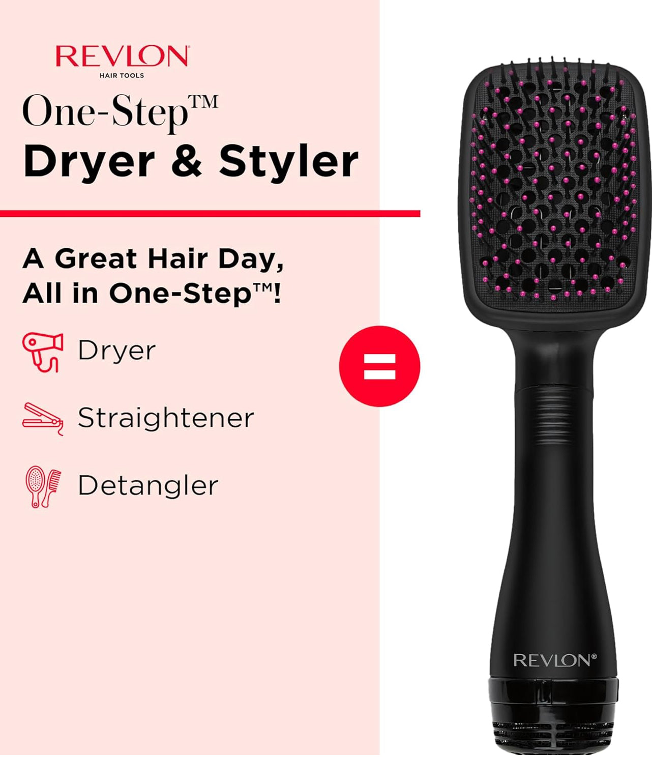 REVLON One-Step Hair Dryer and Styler, All-in-One Detangling and Straightener Brush