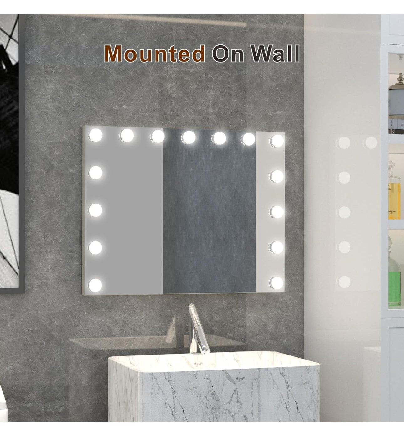 Vanity Mirror with Lights, Hollywood Lighted Makeup Mirror with 18 Dimmable Led Bulbs, 3 Color Lighting Modes, USB Charging Port Touch Control 10x Magnification 26 × 22 inch