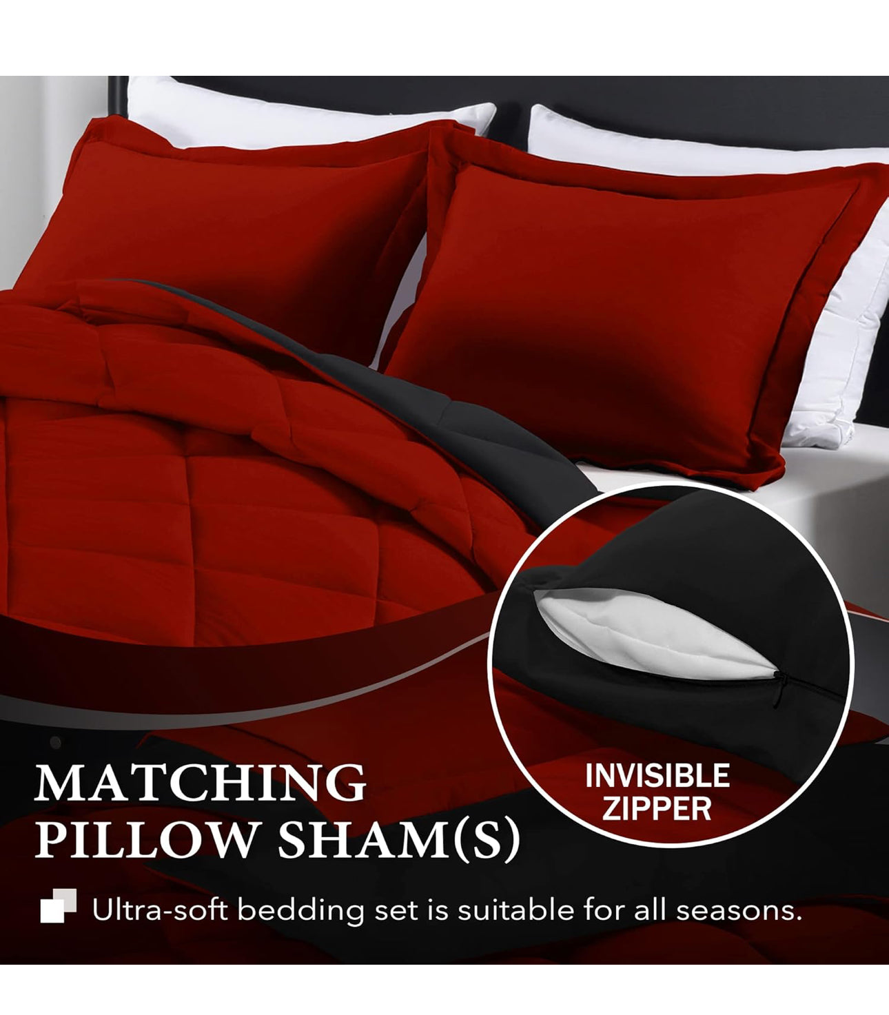 Black/Red King Size Comforter Set - Red and Black King Comforter, Soft Bedding Sets for All Seasons - 3 Pieces - 1 Comforter (104"x92") and 2 Pillow Shams(20"x36")