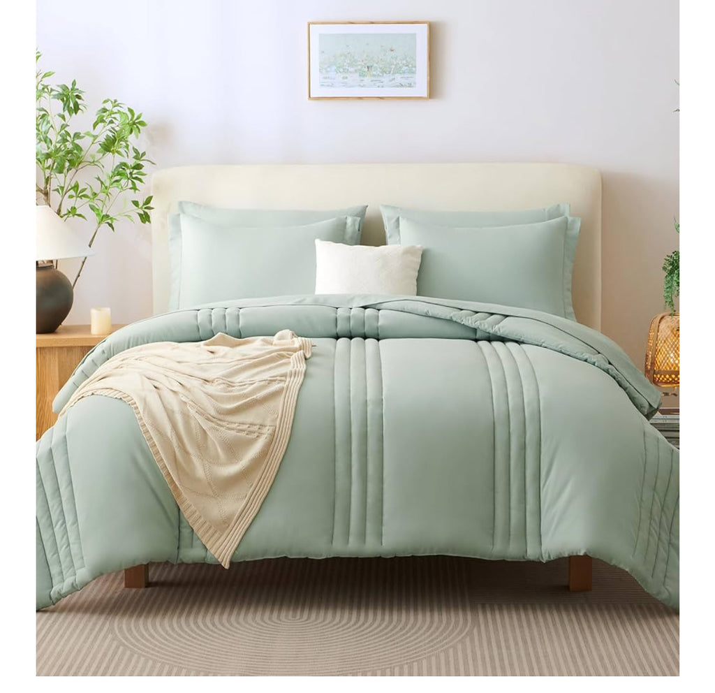 Beige Queen Comforter Set - 7 Pieces Bed in a Bag Beige Comforters Queen Size Bed Set, Soft Bedding Set with All Seasons Comforter, Sheets, Pillowcases & Shams