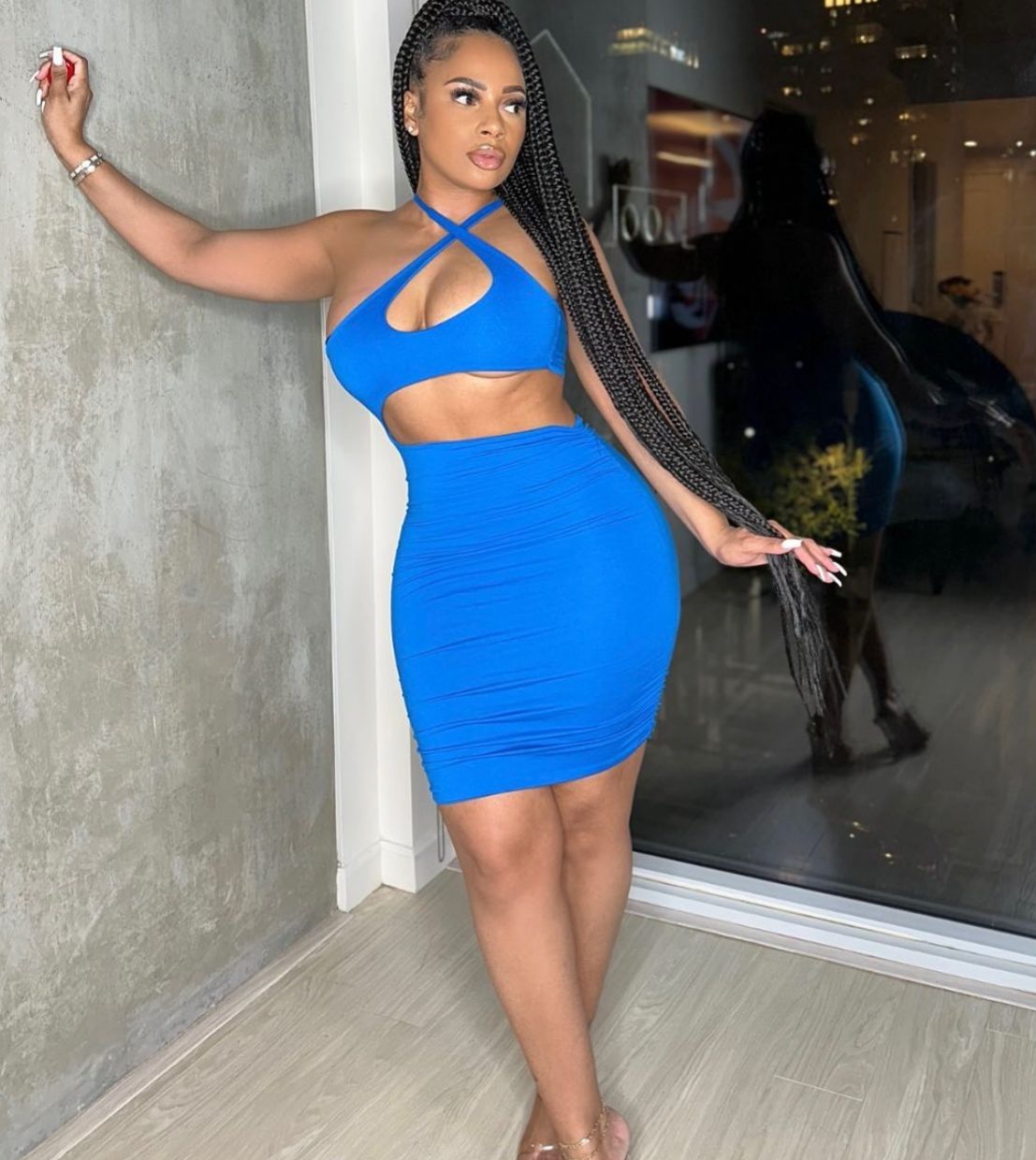 One Shoulder Cut-out Front Ruched Bodycon Dress