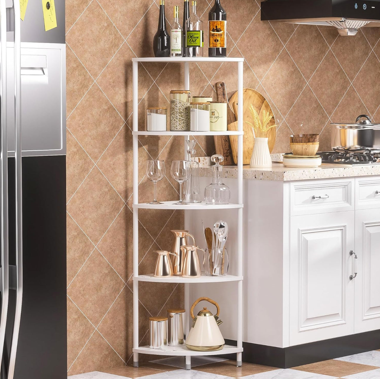 Marble White 5 Tier Corner Shelf Stand