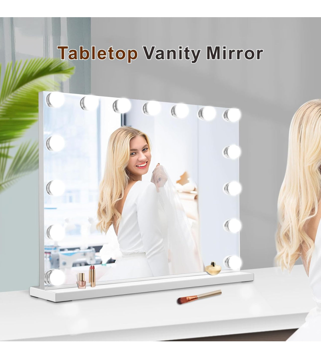 Vanity Mirror with Lights, Hollywood Lighted Makeup Mirror with 18 Dimmable Led Bulbs, 3 Color Lighting Modes, USB Charging Port Touch Control 10x Magnification 26 × 22 inch
