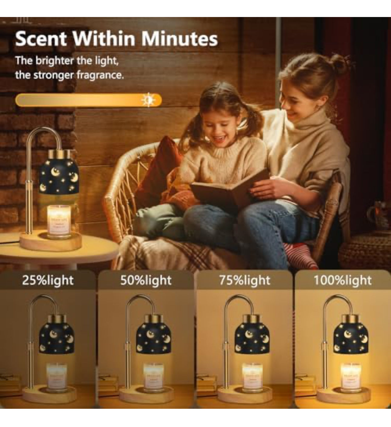 Candle Warmer Lamp with 2 Bulbs, with Dimmer Adjustable Height,Mothers Day Gifts,Vintage Home Decor,2/4/8H Timer