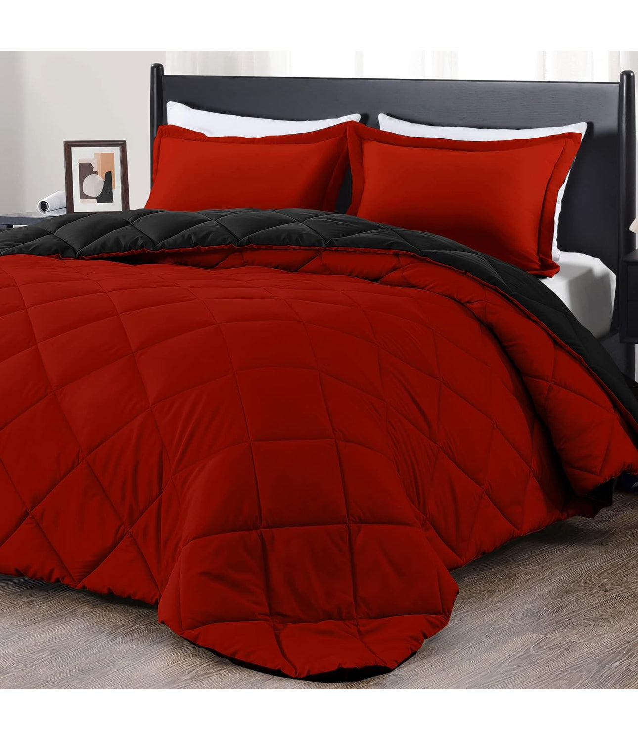 Black/Red King Size Comforter Set - Red and Black King Comforter, Soft Bedding Sets for All Seasons - 3 Pieces - 1 Comforter (104"x92") and 2 Pillow Shams(20"x36")