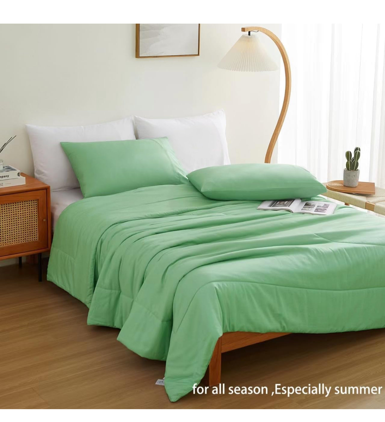 Natural Cooling Comforter Set King Size 3 Pieces, Soft Breathable Moisture-Wicking Quilt with Matching Pillowcases, Perfect for Hot Sleepers & Night Sweats (Green)