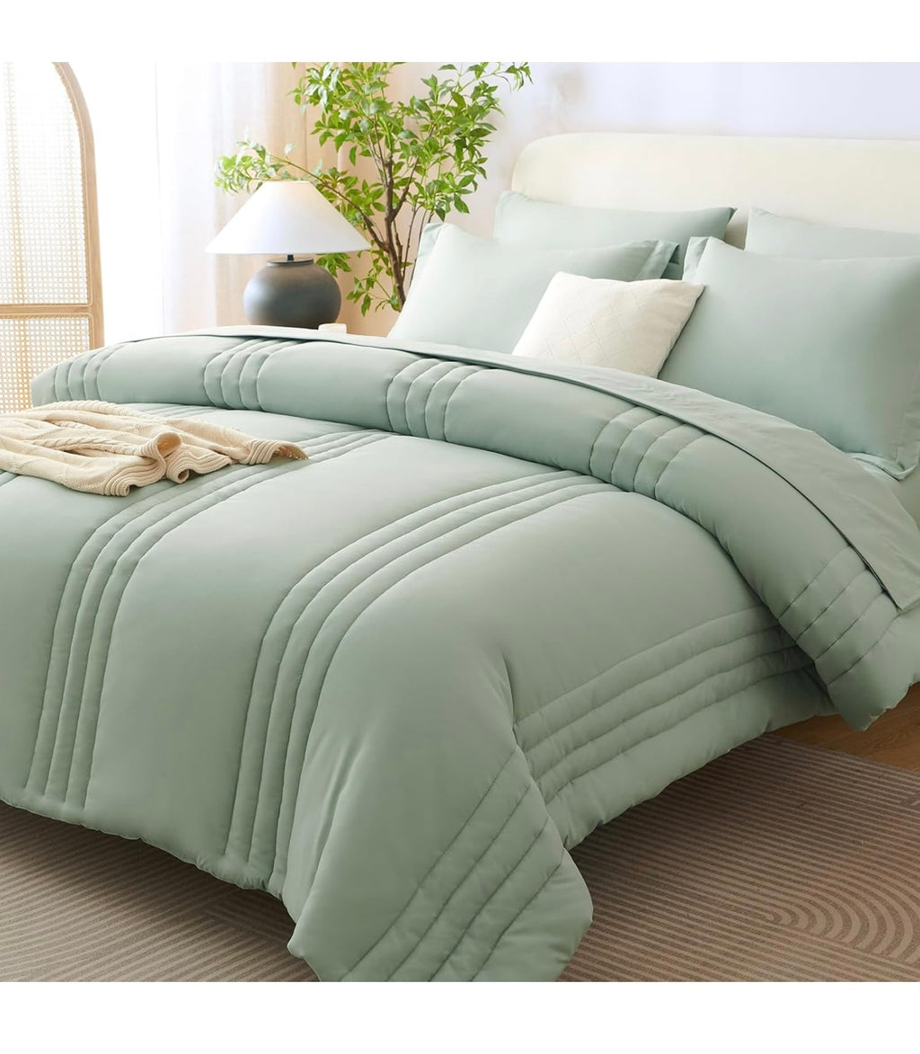 Beige Queen Comforter Set - 7 Pieces Bed in a Bag Beige Comforters Queen Size Bed Set, Soft Bedding Set with All Seasons Comforter, Sheets, Pillowcases & Shams