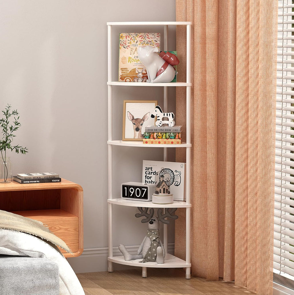 Marble White 5 Tier Corner Shelf Stand