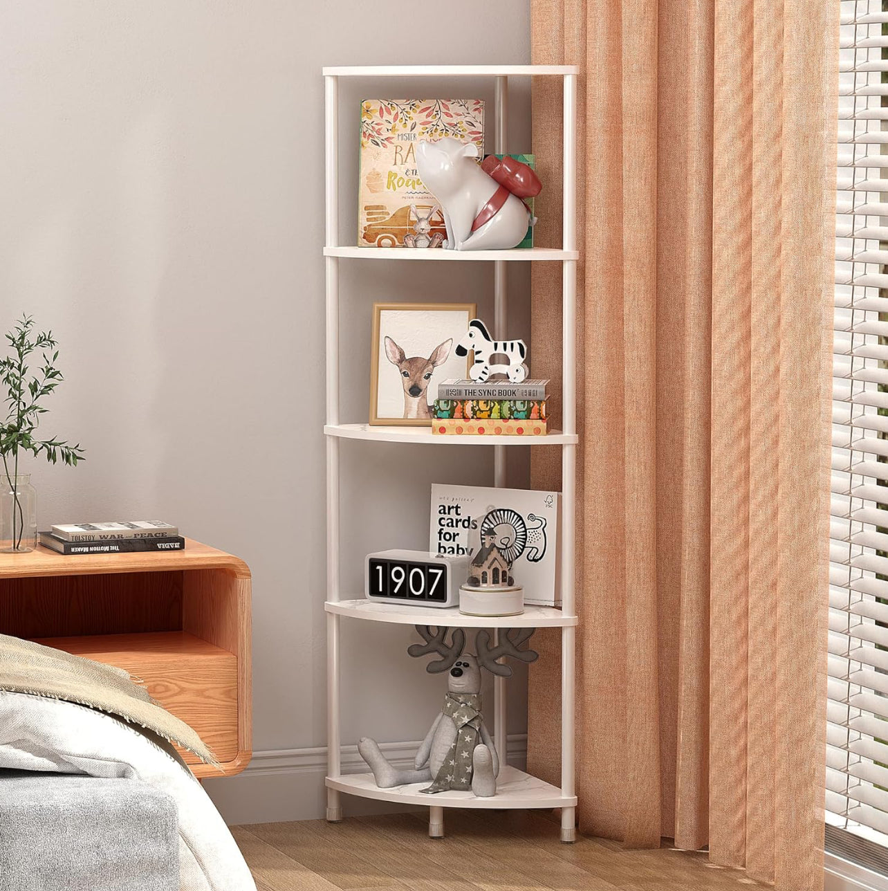 Marble White 5 Tier Corner Shelf Stand