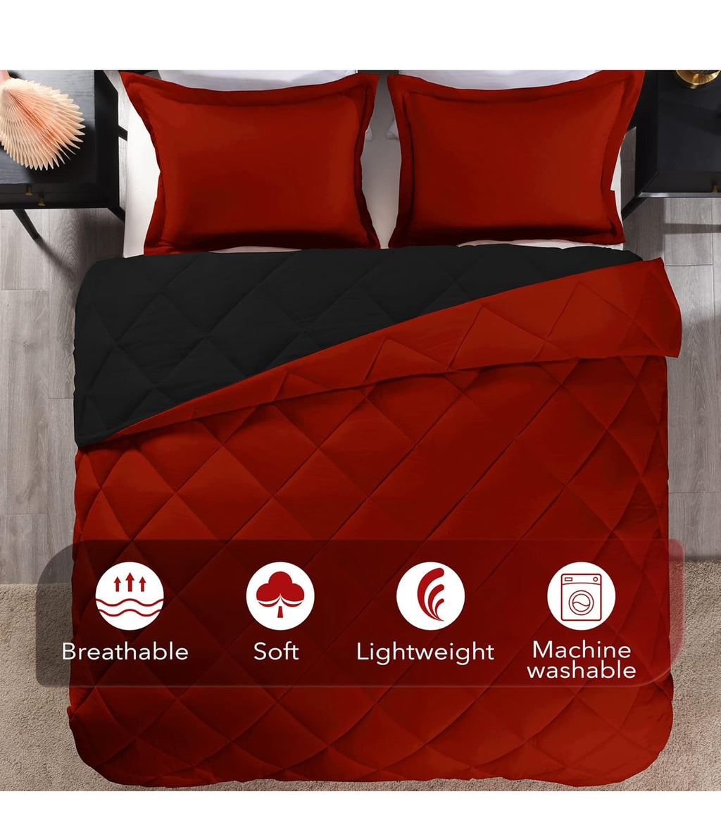Black/Red King Size Comforter Set - Red and Black King Comforter, Soft Bedding Sets for All Seasons - 3 Pieces - 1 Comforter (104"x92") and 2 Pillow Shams(20"x36")