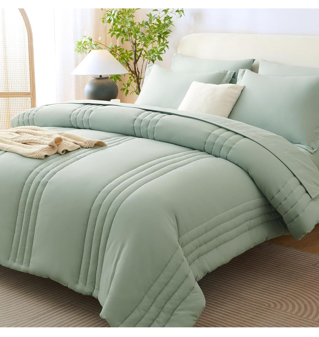 Beige Queen Comforter Set - 7 Pieces Bed in a Bag Beige Comforters Queen Size Bed Set, Soft Bedding Set with All Seasons Comforter, Sheets, Pillowcases & Shams