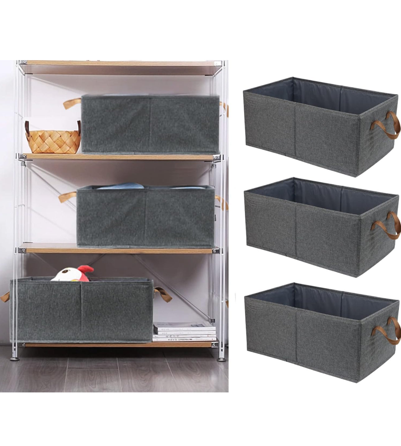 Fabric Storage Cubes Organizer with Handles, Sturdy