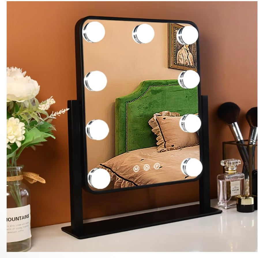 Sleek Black Vanity Mirror (14.2”L x 12”W) with Touch Control Lighting