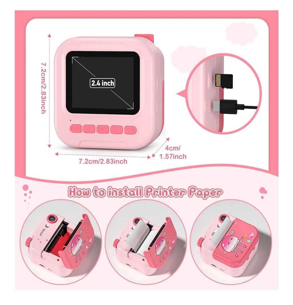Kids Camera Instant Print- 1080P Digital Video Instant Camera for Kids, 3 Rolls of Printing Paper, 32g SD Card