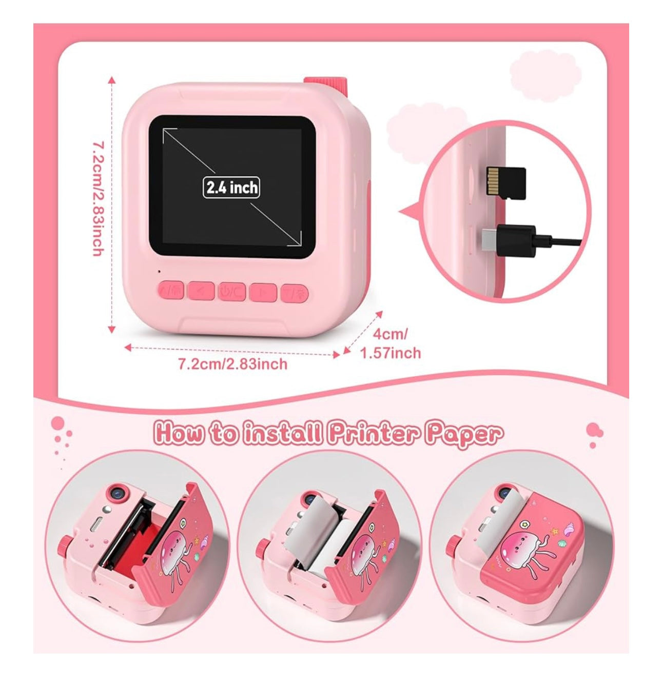 Kids Camera Instant Print- 1080P Digital Video Instant Camera for Kids, 3 Rolls of Printing Paper, 32g SD Card