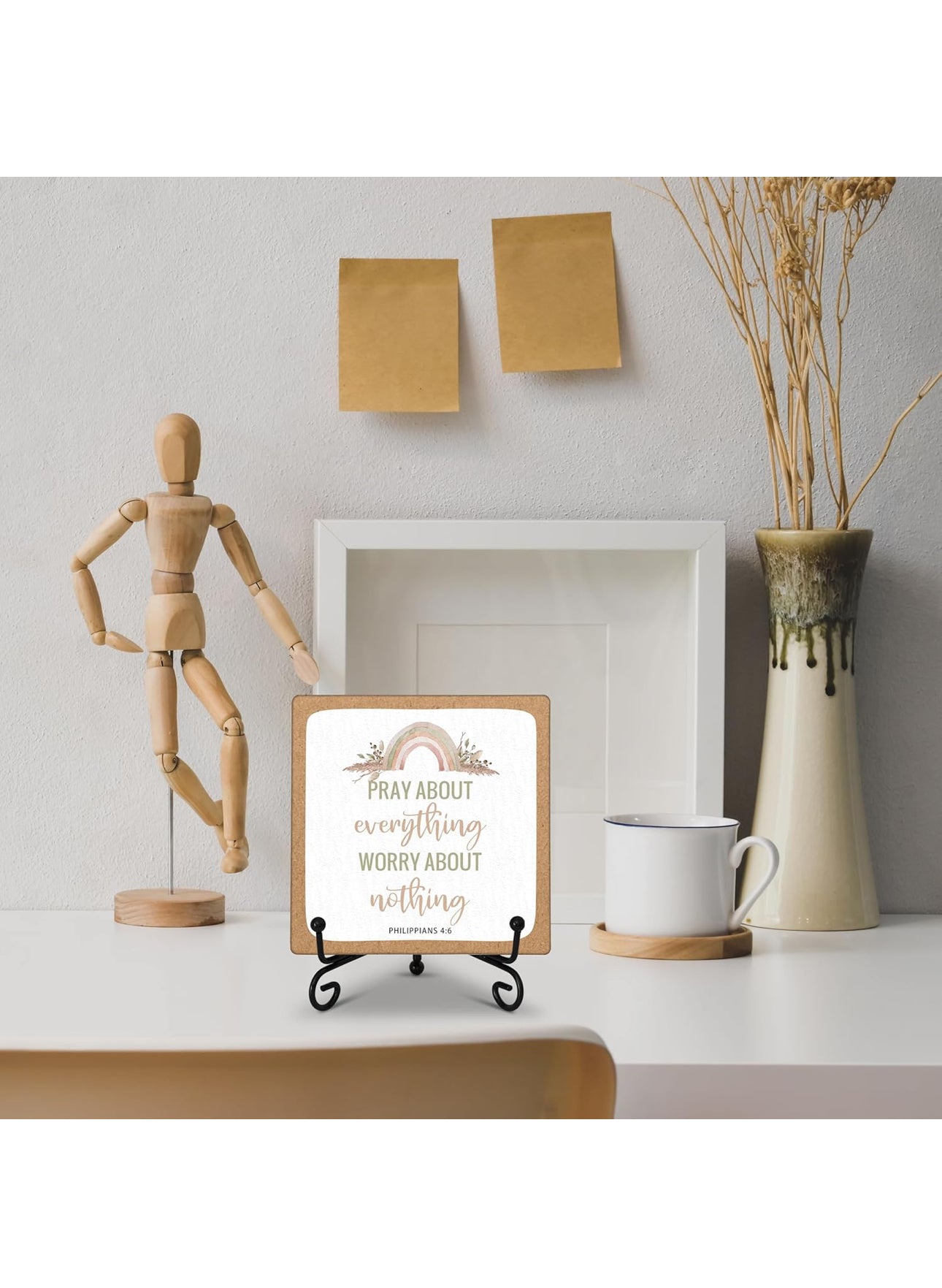 Christian Desk Decor, Pray About Everything Worry About Nothing Sign, Christian Room Decor, Christian Gifts for Women Men Family Friends, Funny Wooden Sign for Home Office Decoration
