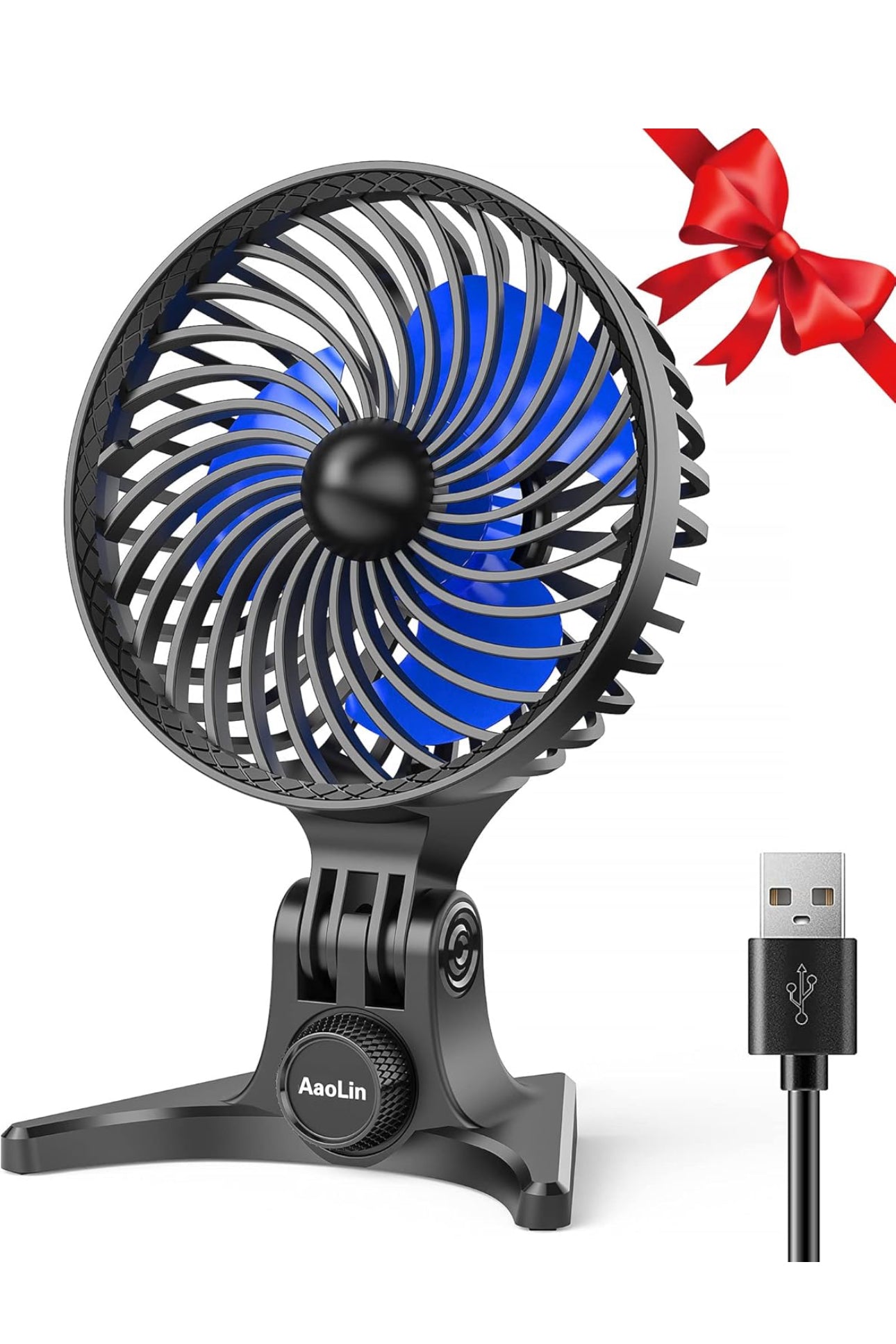 USB Desk Fan, Small Fans with CVT Variable Speeds, Strong Cooling Airflow, Quiet Portable, Desktop Mini Personal Table Fan for Room, Home, Office, Bedroom, Blue Black