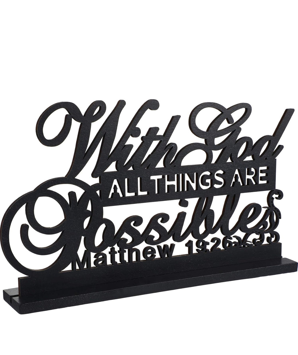 Inspirational Table Art with God All Things Are Possible Positive Sign Home Table Decoration, Motivational Centerpieces Letter Sign Wooden for Faith Motivational Decor (With Lord Possible)