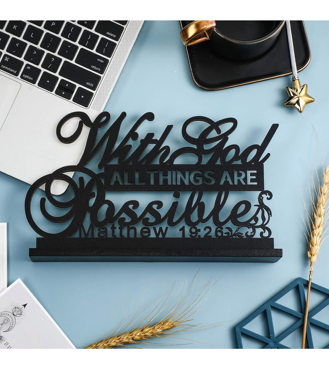 Inspirational Table Art with God All Things Are Possible Positive Sign Home Table Decoration, Motivational Centerpieces Letter Sign Wooden for Faith Motivational Decor (With Lord Possible)