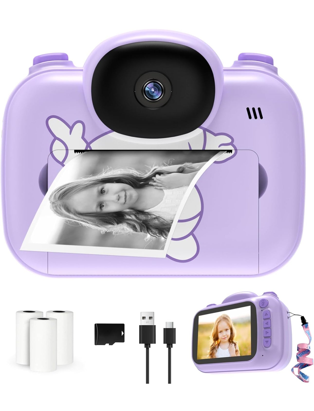 Kids Camera Instant Print- 1080P Digital Video Instant Camera for Kids, 3 Rolls of Printing Paper, 32g SD Card