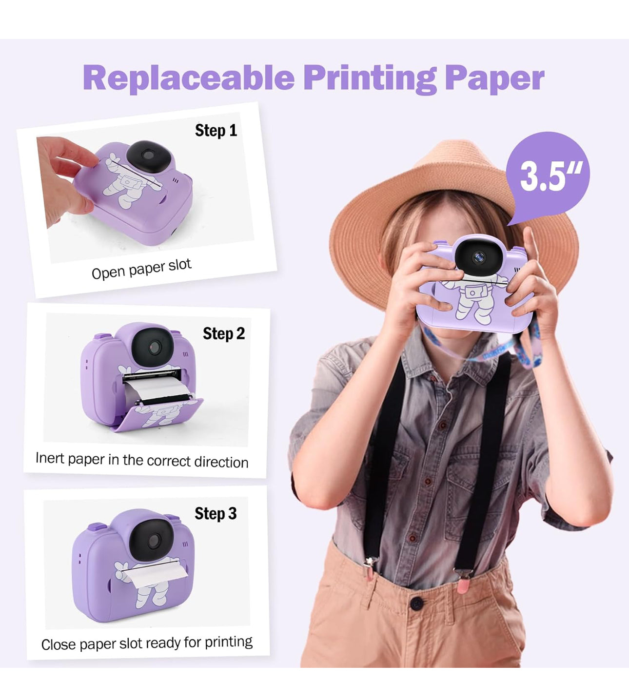 Kids Camera Instant Print- 1080P Digital Video Instant Camera for Kids, 3 Rolls of Printing Paper, 32g SD Card