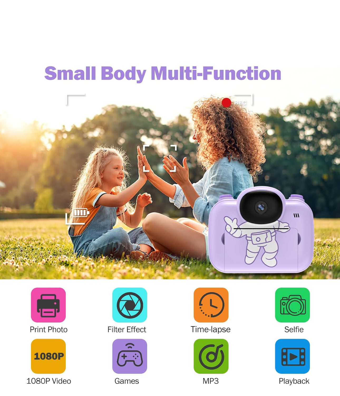 Kids Camera Instant Print- 1080P Digital Video Instant Camera for Kids, 3 Rolls of Printing Paper, 32g SD Card