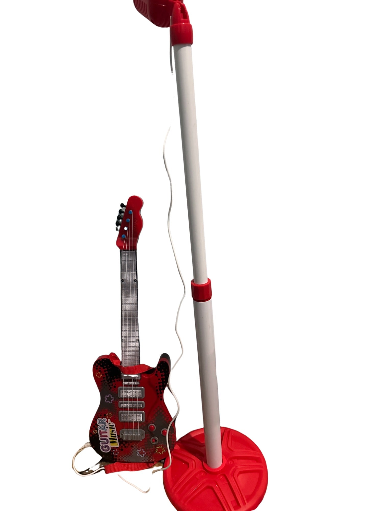 Toy Guitar and Microphone Play Set for Kids, Karaoke Machine with Music, Light, microphone Toys with Stand