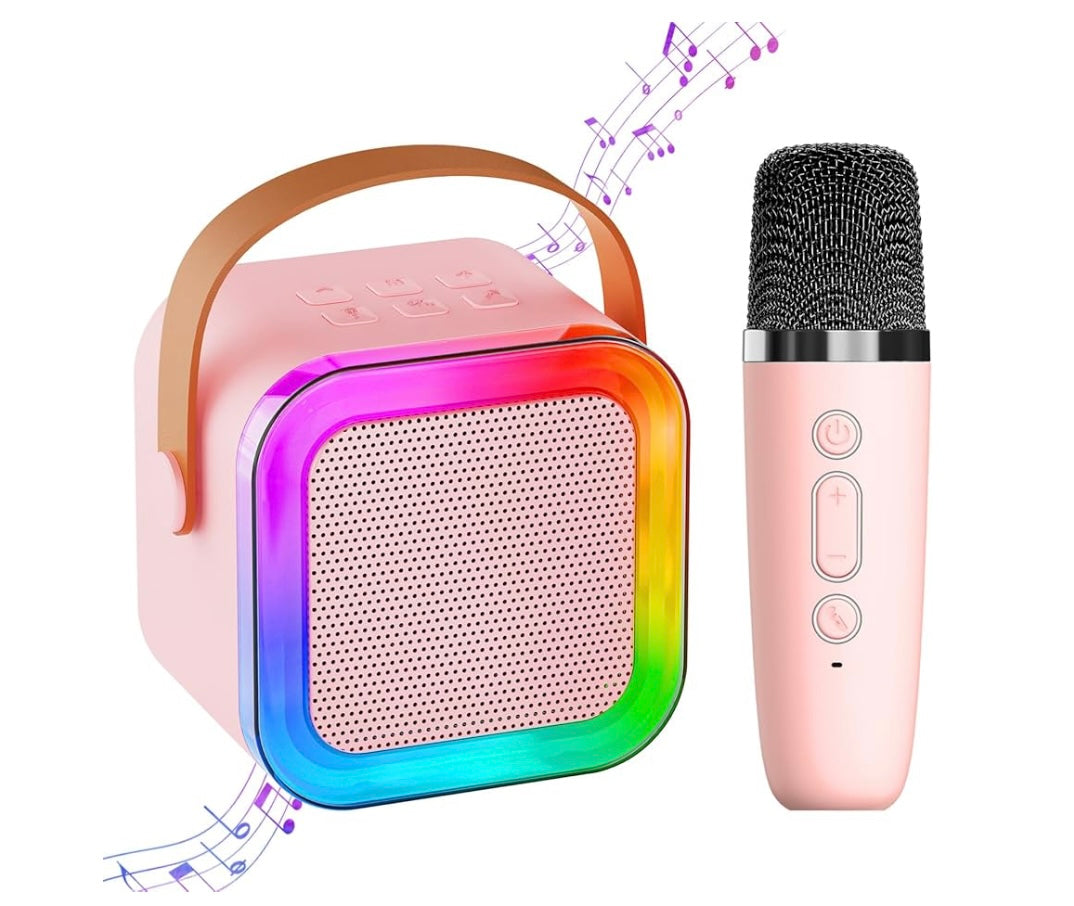 Mini Karaoke Music Box for kids, Portable Bluetooth Speaker, 1 Wireless Microphone with Fun Voice Changing