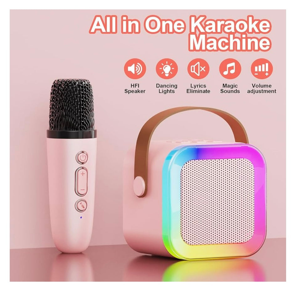 Mini Karaoke Music Box for kids, Portable Bluetooth Speaker, 1 Wireless Microphone with Fun Voice Changing
