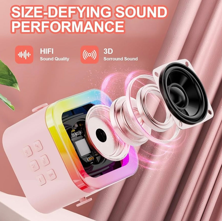 Mini Karaoke Music Box for kids, Portable Bluetooth Speaker, 1 Wireless Microphone with Fun Voice Changing