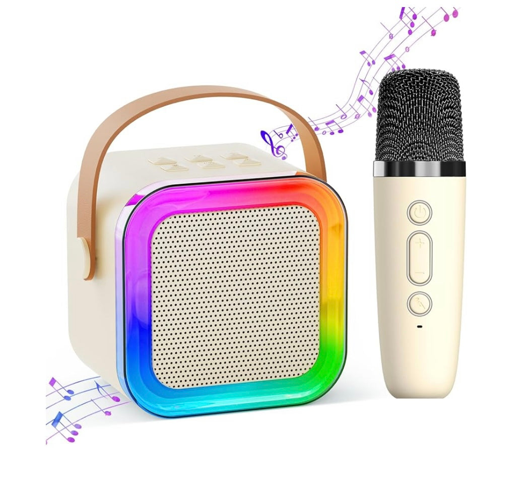 Mini Karaoke Music Box for kids, Portable Bluetooth Speaker, 1 Wireless Microphone with Fun Voice Changing