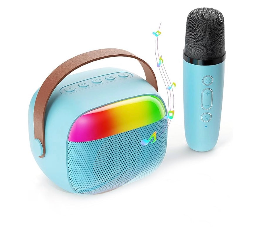 Mini Karaoke Music Box for kids, Portable Bluetooth Speaker, 1 Wireless Microphone with Fun Voice Changing