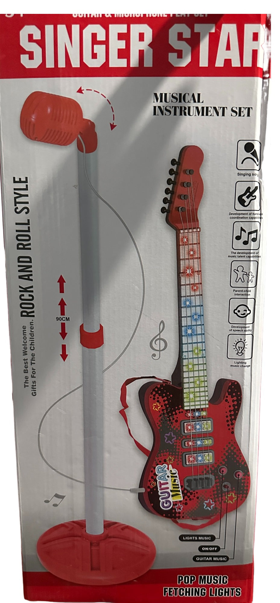 Toy Guitar and Microphone Play Set for Kids, Karaoke Machine with Music, Light, microphone Toys with Stand