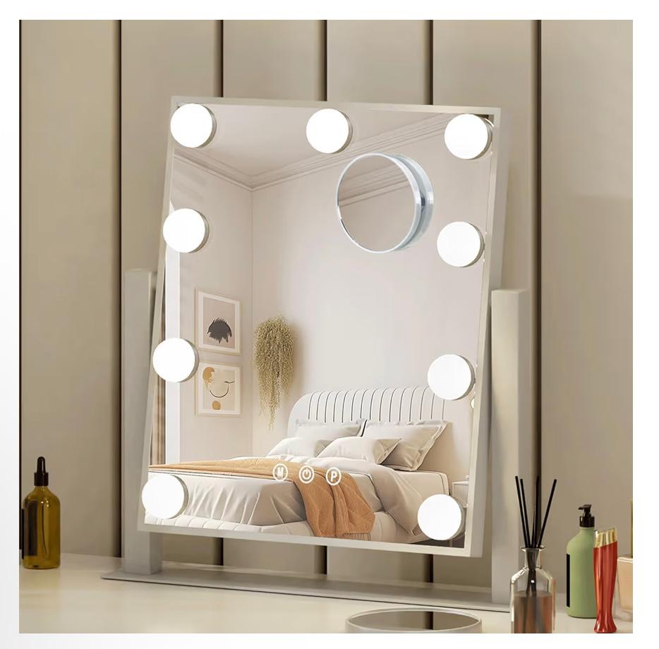 White Vanity Mirror (14.2"L x 12"W) with Touch Control Lighting- Adjustable Color Modes for perfect Illumination