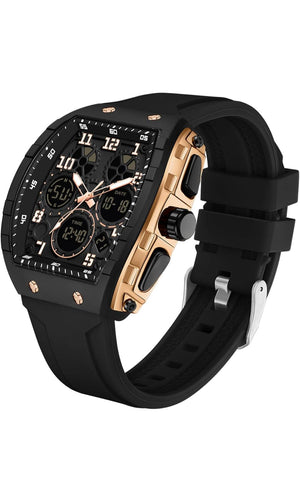 Black Wristwatch with Digital Analog Dual Time Display, Countdown, Stopwatch and Waterproof